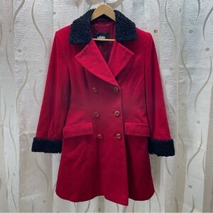 Utex Design Wool Cashmere Blend Red Vintage Pea Coat Faux Fur Collar Womens M/L